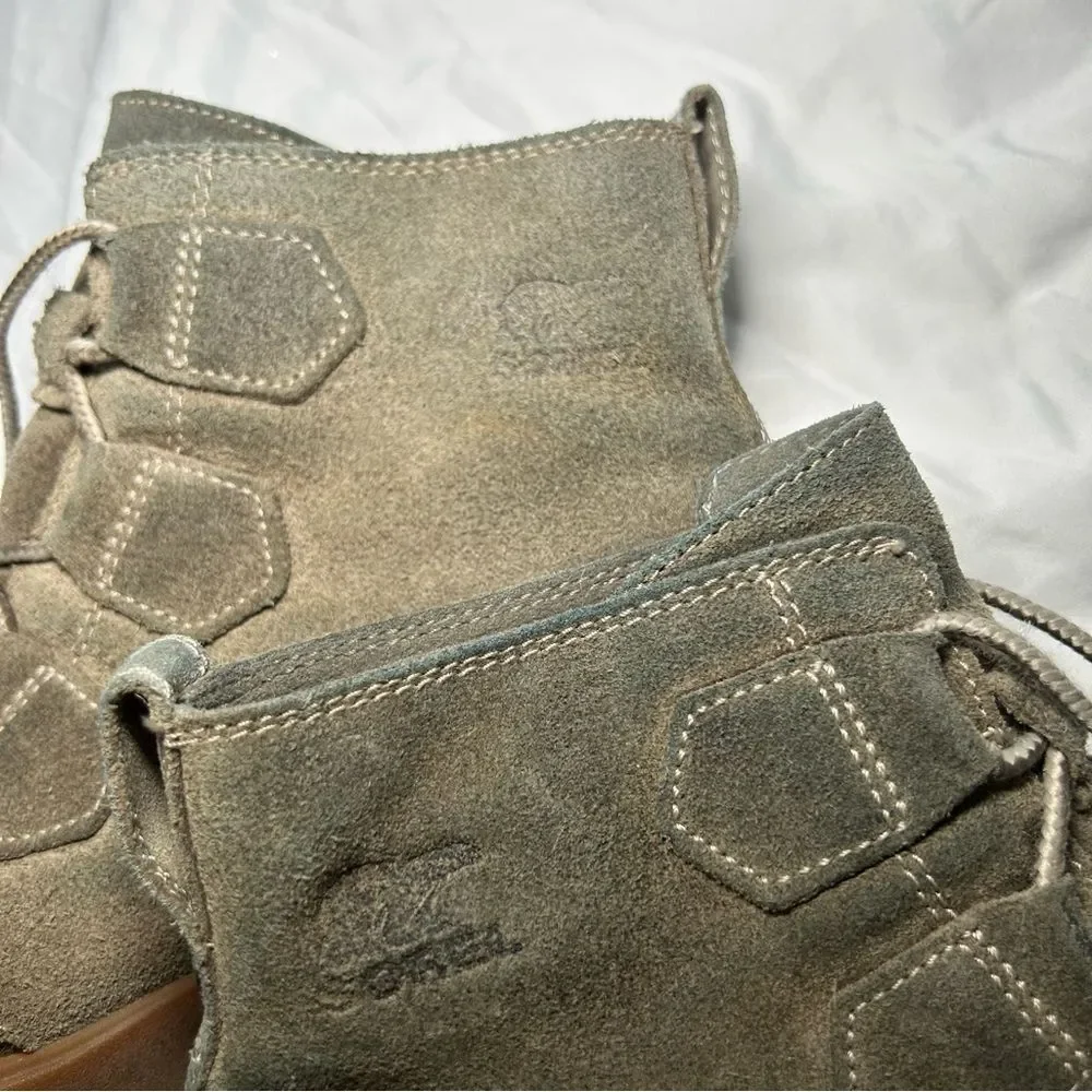 Sorel Toronto green suede lace up waterproof wedge boots women’s shoe size 7.5